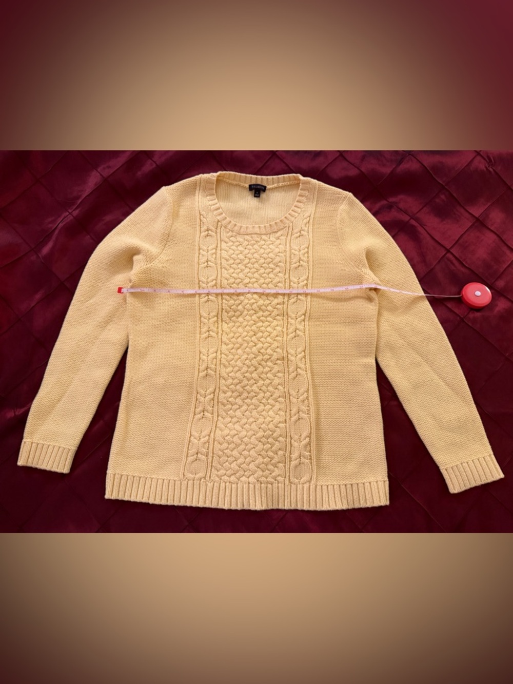 Talbots Pale Yellow Cable-Knit Crewneck Sweater Size M